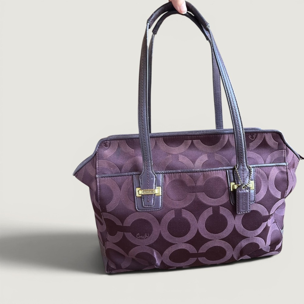 Plum Coach Taylor Op Art Alexis Tote with Dual Shoulder Straps and Gold Hardware - Picture 4 of 8